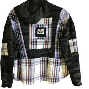 Patchwork Camo Hoodie, Size M-L: Upcycled Hipster Grunge Violet Plaid Sweatshirt